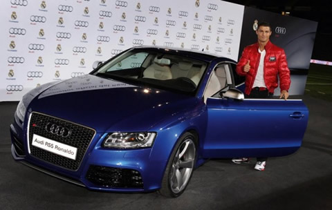 Cristiano Ronaldo near one of his cars, an Audi RS5