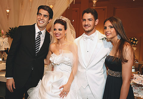 Kaká and girlfriend/wife, Caroline Celico, with Alexandre Pato and his girlfriend