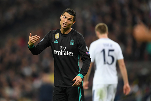 Cristiano Ronaldo making gestures to a teammate during a Champions League game against Tottenham