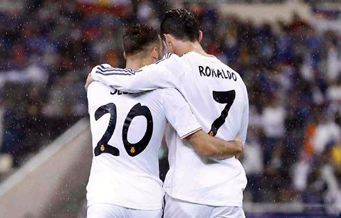 Cristiano Ronaldo hugging Jesé Rodríguez, in Real Madrid 2014