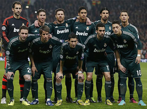 Real Madrid line-up for the match against Manchester United, in the UEFA Champions League second leg, in 2013