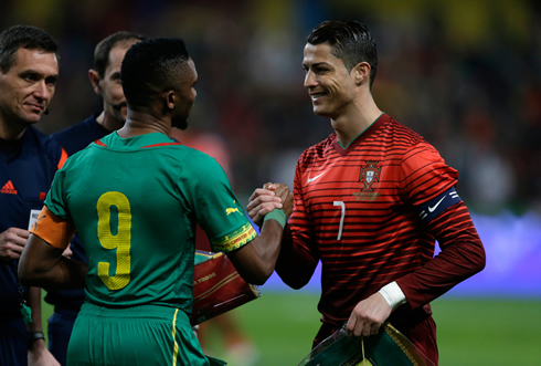 Cristiano Ronaldo and Samuel Etoo in a friendly international in 2014