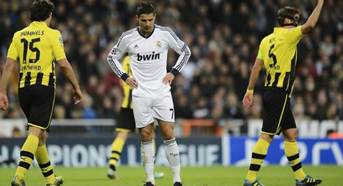 Cristiano Ronaldo trying to find the answers for the unsuccess against Borussia Dortmund, in the Champions League Matchday 4, in 2012-2013