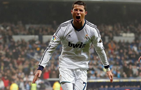 Cristiano Ronaldo going wild while celebrating Real Madrid goal against Celta de Vigo, in the Copa del Rey 2012-2013