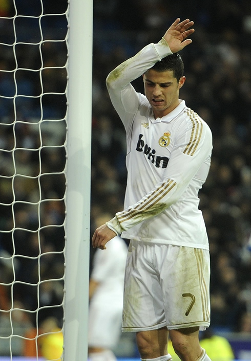 Cristiano Ronaldo near the post, upset with a miss