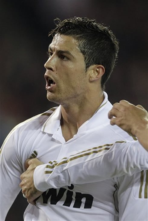 Cristiano Ronaldo looking stunned after scoring an hat-trick in Atletico Madrid 1-4 Real Madrid, in 2012