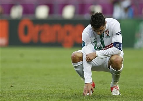 Cristiano Ronaldo devastated after missing a good chance in the game between Portugal vs Denmark for the EURO 2012