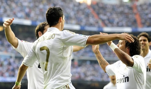 Cristiano Ronaldo joining his teammates in Real Madrid goal celebrations