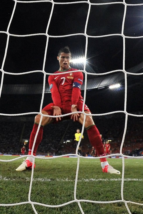 Cristiano Ronaldo funny reaction in front of goal, as Portugal beats Holland by 2-1 at the EURO 2012