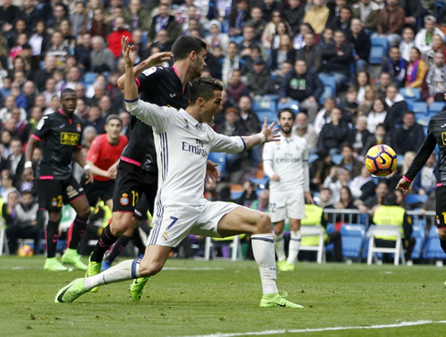 Cristiano Ronaldo being charged from behind in a Spanish League fixture in 2017