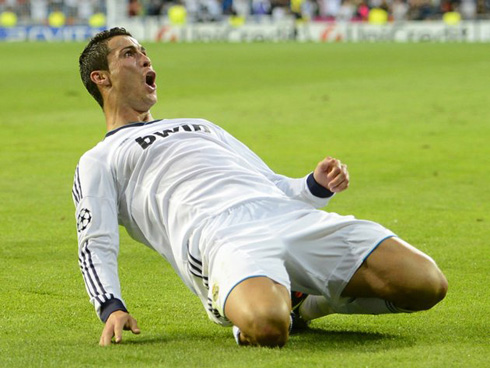 Cristiano Ronaldo sliding knee celebration after scoring the winner in Real Madrid 3-2 Manchester City, for the UEFA Champions League 2012-2013