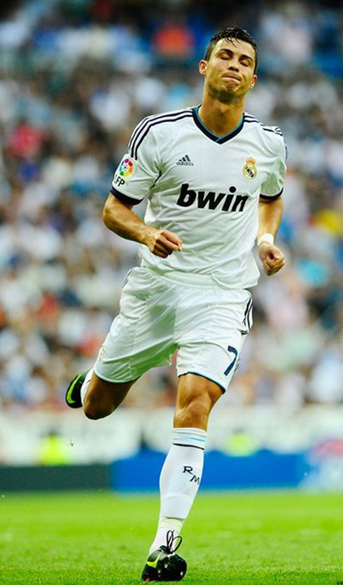 Cristiano Ronaldo playing for Real Madrid in La Liga 2012-2013, in a 1-1 home draw against Valencia CF