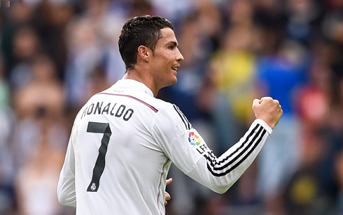 Cristiano Ronaldo showing his right fist after scoring for Real Madrid