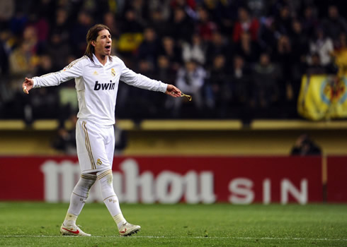Sergio Ramos complaining after being shown the red card in Villarreal 1-1 Real Madrid, for La Liga 2012