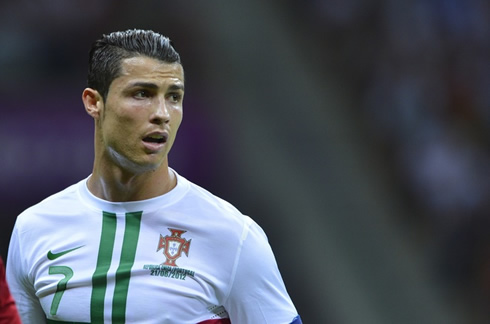 Cristiano Ronaldo playing the EURO 2012 in the Portuguese National Team white jersey