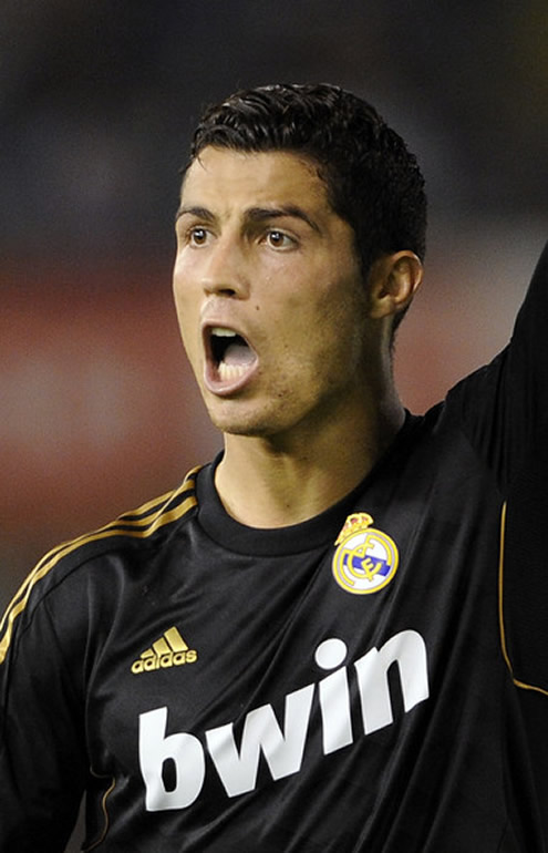 Cristiano Ronaldo with his mouth well open in Racing Santander vs Real Madrid, La Liga match in 2011-2012
