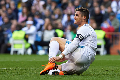Cristiano Ronaldo in pain after being hit in his ankle