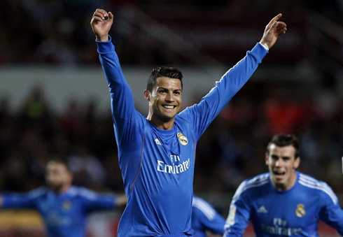 Cristiano Ronaldo wearing a Real Madrid blue kit in 2013-2014
