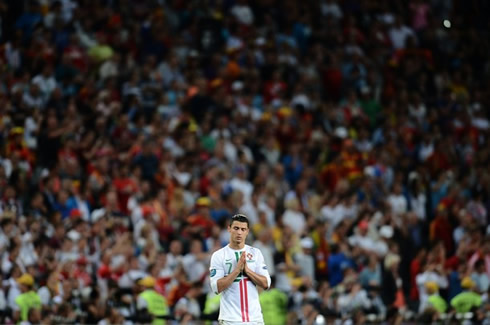 Cristiano Ronaldo praying in Portugal vs Spain, at the EURO 2012 semi-finals