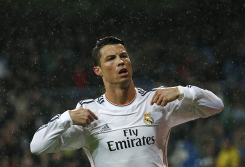 Cristiano Ronaldo pointing towards himself after a goal for Real Madrid in La Liga 2014