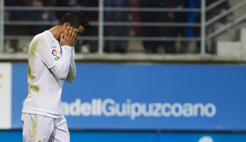 Cristiano Ronaldo in shock after missing a scoring chance