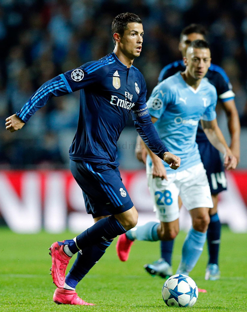 Cristiano Ronaldo wearing Real Madrid blue kit for the Champions League, in 2015-2016