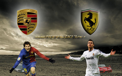Cristiano Ronaldo vs Lionel Messi wallpaper in HD (1900x1200): Ferrari vs Porsche