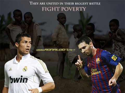 Cristiano Ronaldo and Lionel Messi united in their biggest battle: Fight Poverty. Wallpaper in HD (1024x768)