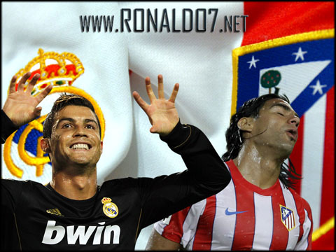 Cristiano Ronaldo vs Radamel Falcao in the Madrid derby between Real Madrid and Atletico Madrid. Wallpaper in HD (800x600)