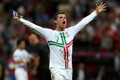 Cristiano Ronaldo celebrating Portugal victory at the EURO 2012