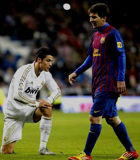 Cristiano Ronaldo and Lionel Messi, in Real Madrid vs Barcelona in 2011-2012