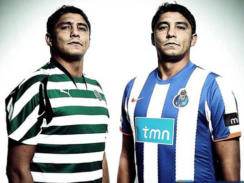 Mário Jardel in a Sporting and F.C. Porto jersey
