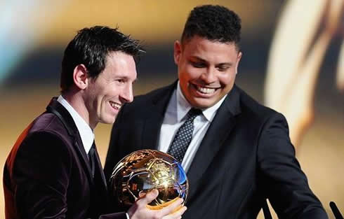 Lionel Messi and Ronaldo smiling at FIFA Balon d'Or 2011-2012 gala and ceremony
