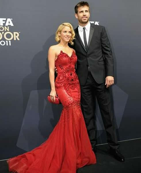 Shakira and her boyfriend, Barcelona's Gerard Piqué at FIFA Balon d'Or 2011-2012 gala red carpet