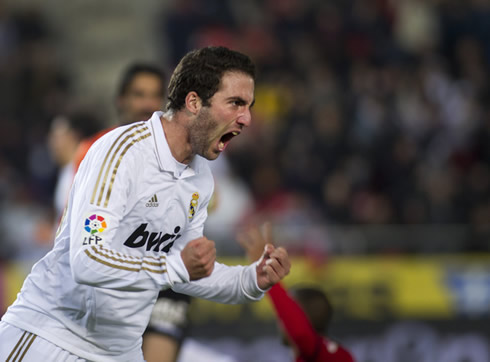 Gonzalo Higuaín showing his fury, while celebrating goal for Real Madrid in 2011-12