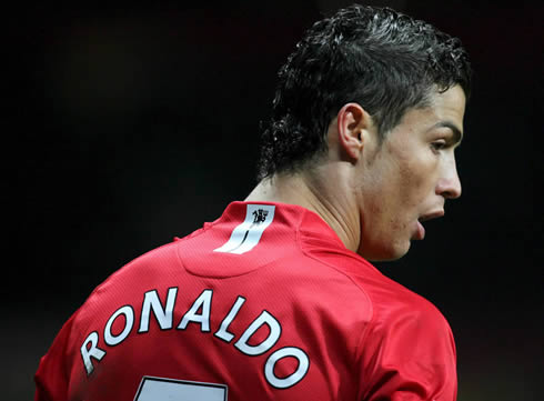 Cristiano Ronaldo in Manchester United, with his hair full of gel
