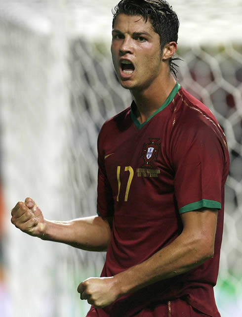 Cristiano Ronaldo playing for Portugal in the 2006 World Cup, still wearing the number 17 jersey