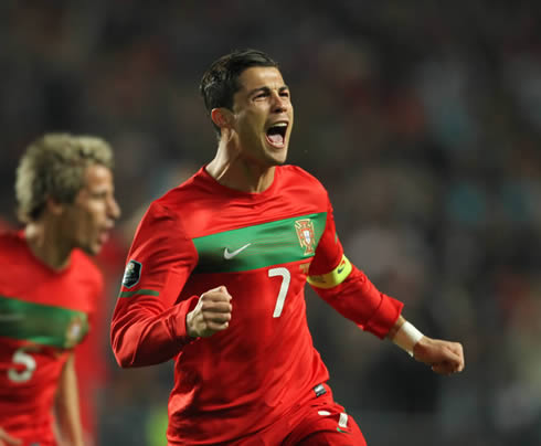 Cristiano Ronaldo joy after scoring a goal for Portugal in 2011