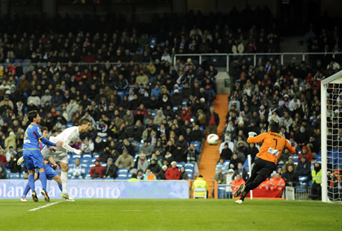 Cristiano Ronaldo putting Real Madrid in the lead against Levante, in a Spanish League game, in 2012