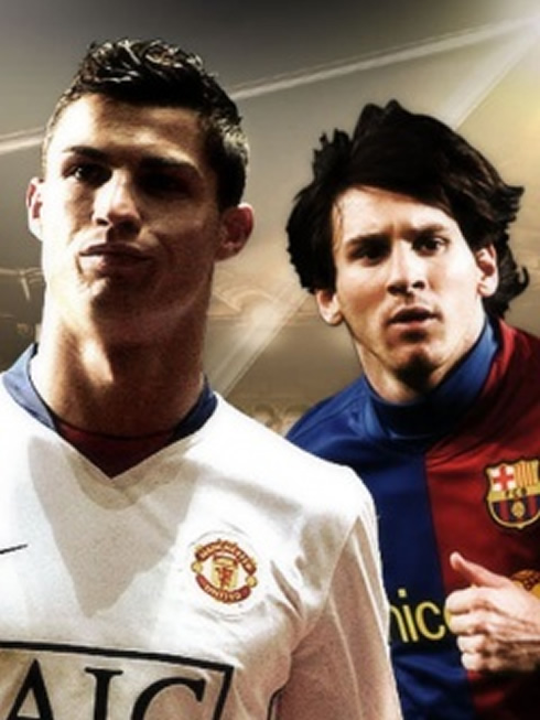 Cristiano Ronaldo and Lionel Messi poster, in Manchester United vs Barcelona poster
