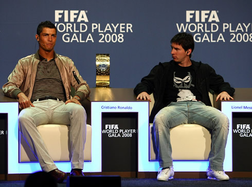 Cristiano Ronaldo and Lionel Messi together, in the FIFA World Player of the Year 2008 gala and ceremony