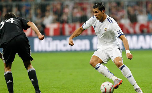 Cristiano Ronaldo playing for Real Madrid against Bayern Munich, in the 2011-2012 pre-season