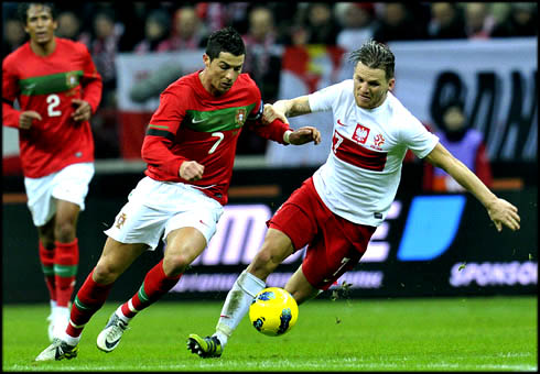 Cristiano Ronaldo playing as Portugal captain vs Poland, in 2012