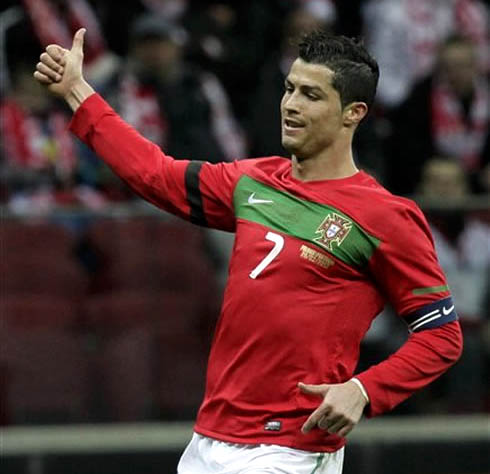 Cristiano Ronaldo showing his thumbs up, in Poland vs Portugal in 2012