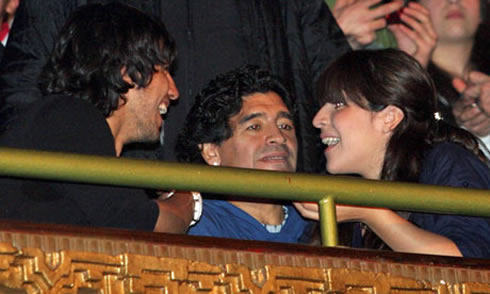 Sergio Kun Aguero with Diego Maradona and his daughter, Giannina Maradona