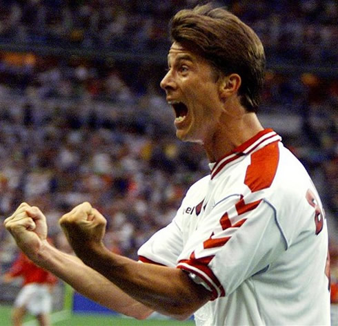Brian Laudrup effusive celebrations after winning the European Championship in 1992, for Denmark