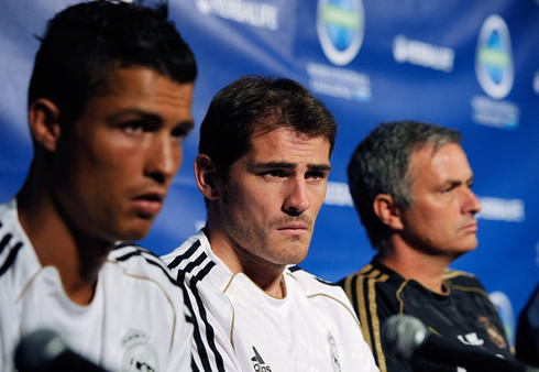 Cristiano Ronaldo, Iker Casillas and José Mourinho, at the Real Madrid pre-season in 2011-2012