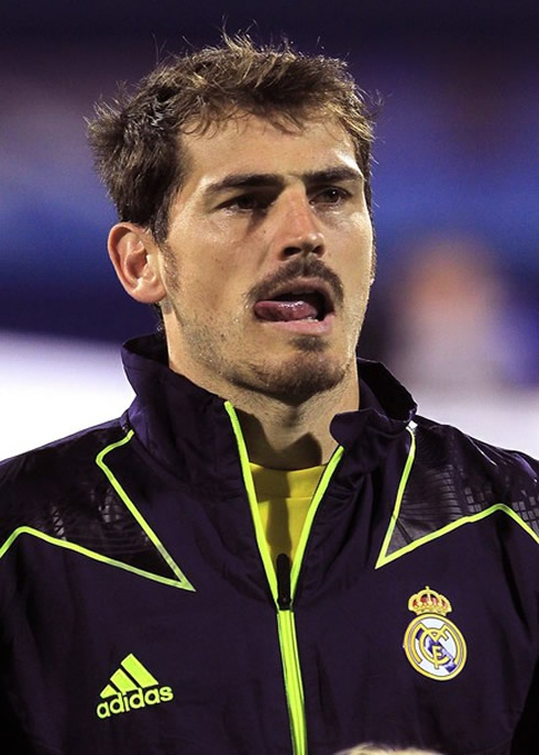 Iker Casillas wearing a mustache and beard, in Real Madrid