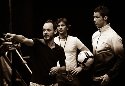 Cristiano Ronaldo listening to video director on the making-of shooting campaign in 2012