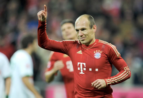 Arjen Robben celebrating goal for Bayern Munchen in 2012